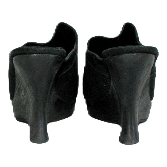 Vintage Black Linen Donna Karan NY Open Toe Wedge Heels – Size 5 – Houte Couture - Picture 4 of 6